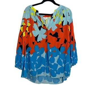 NWT Crown & Ivy Curvy Colorful Floral Blouse Plus Size 2X Vibrant Long sleeve